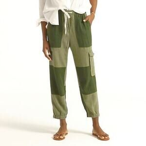 J CREW Tie Waist Linen Blend Cargo Jogger Womens 2 Green Patchwork High Rise